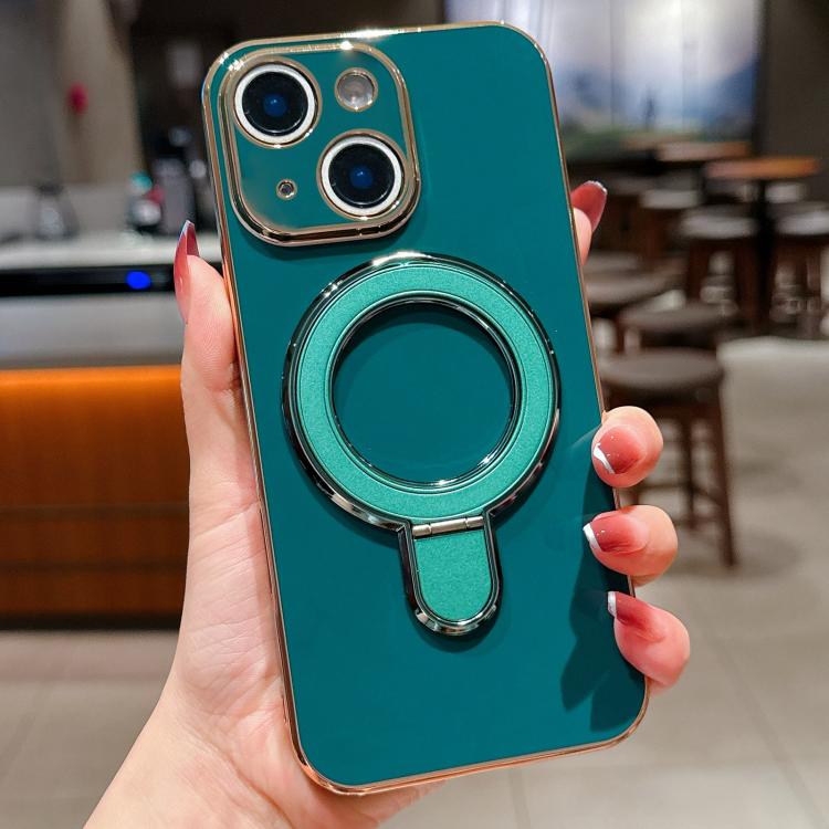 For iPhone 14 Solid Color Electroplated Metal Holder Phone Case