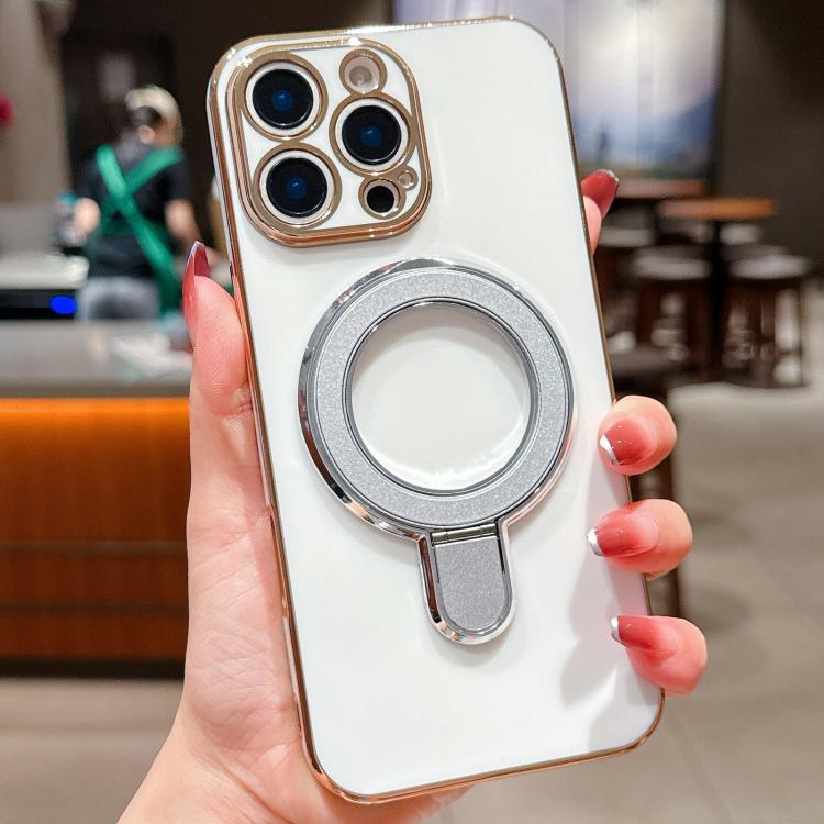 For iPhone 13 Pro Max Solid Color Electroplated Metal Holder Phone Case
