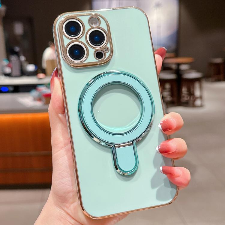 For iPhone 13 Pro Solid Color Electroplated Metal Holder Phone Case