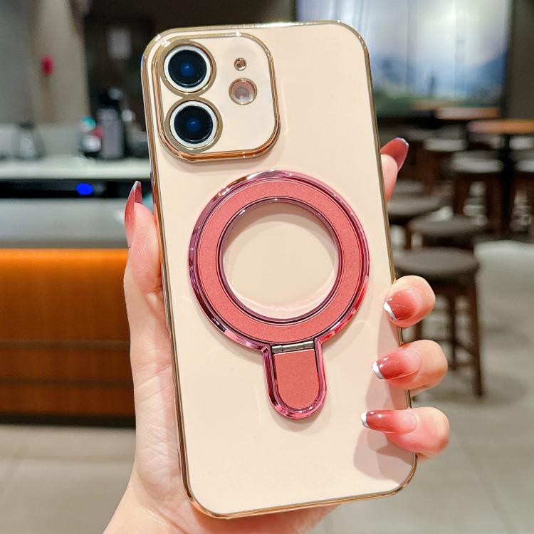 For iPhone 12 Solid Color Electroplated Metal Holder Phone Case