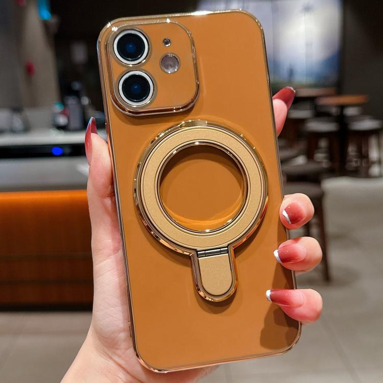 For iPhone 12 Solid Color Electroplated Metal Holder Phone Case