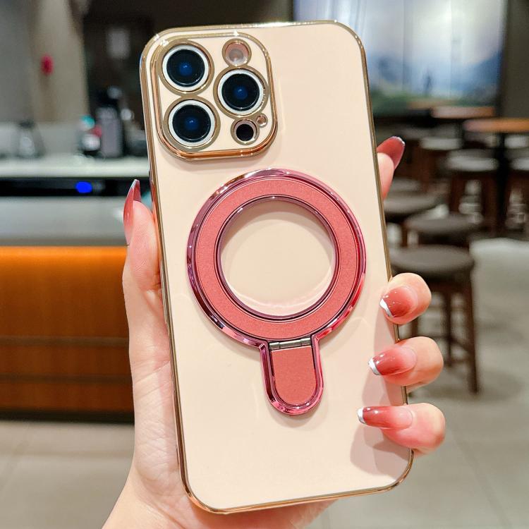 For iPhone 12 Pro Max Solid Color Electroplated Metal Holder Phone Case