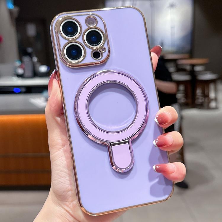 For iPhone 12 Pro Max Solid Color Electroplated Metal Holder Phone Case