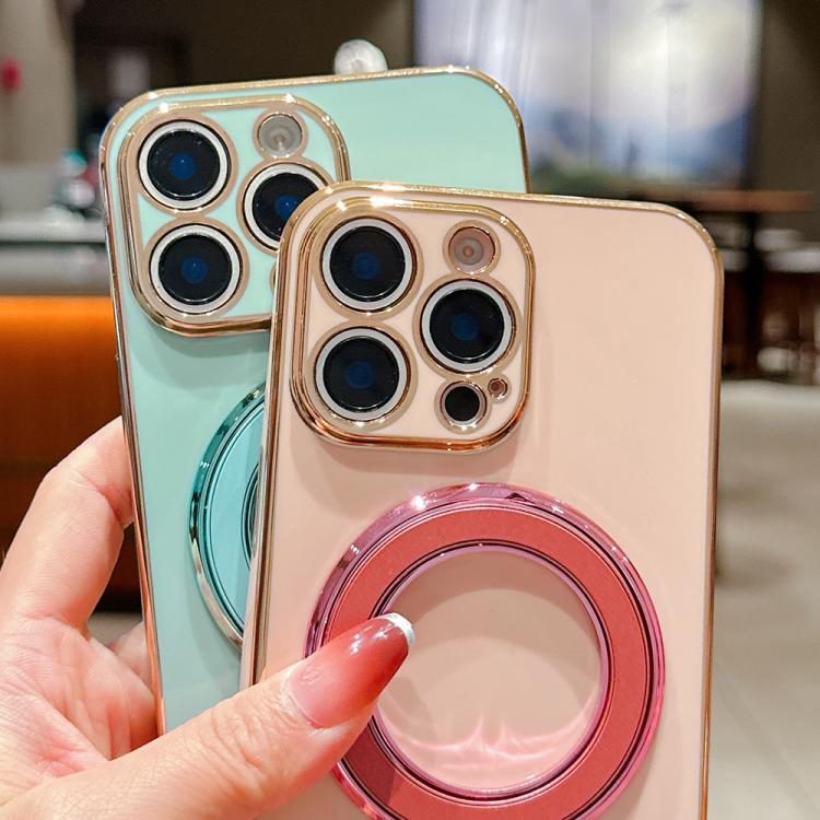 For iPhone 16 Plus Solid Color Electroplated Metal Holder Phone Case