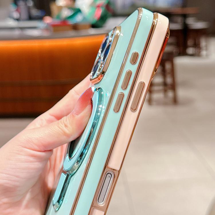For iPhone 12 Solid Color Electroplated Metal Holder Phone Case