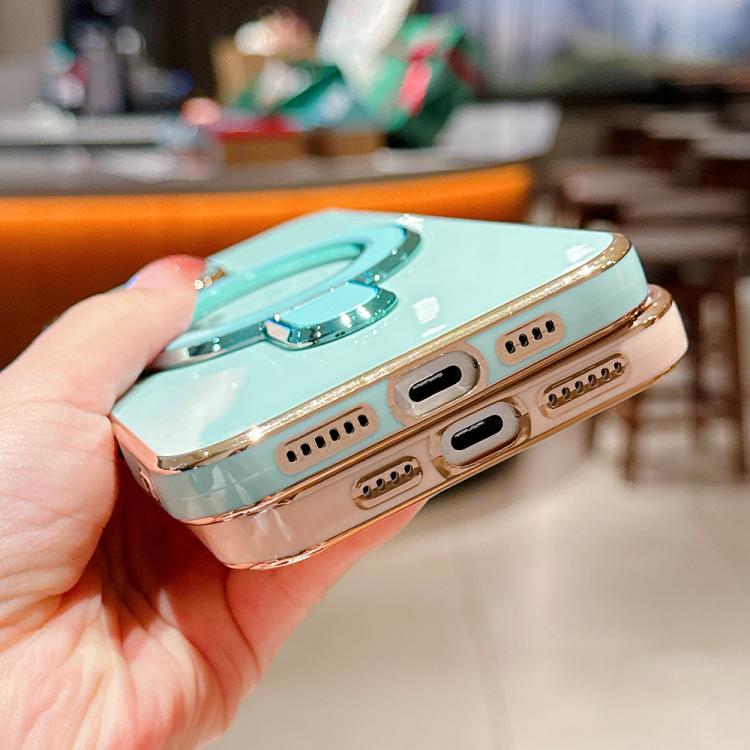 For iPhone 14 Pro Max Solid Color Electroplated Metal Holder Phone Case