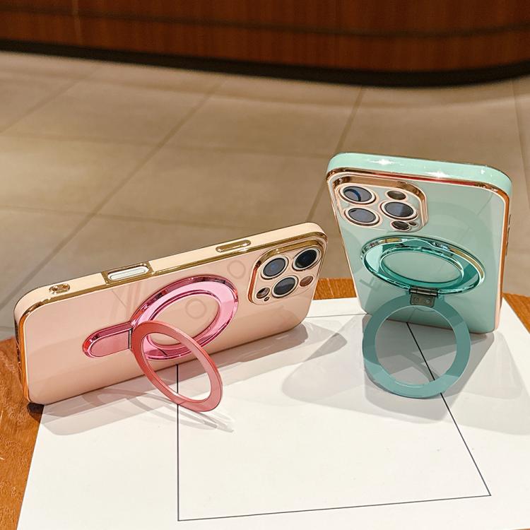 For iPhone 16 Plus Solid Color Electroplated Metal Holder Phone Case
