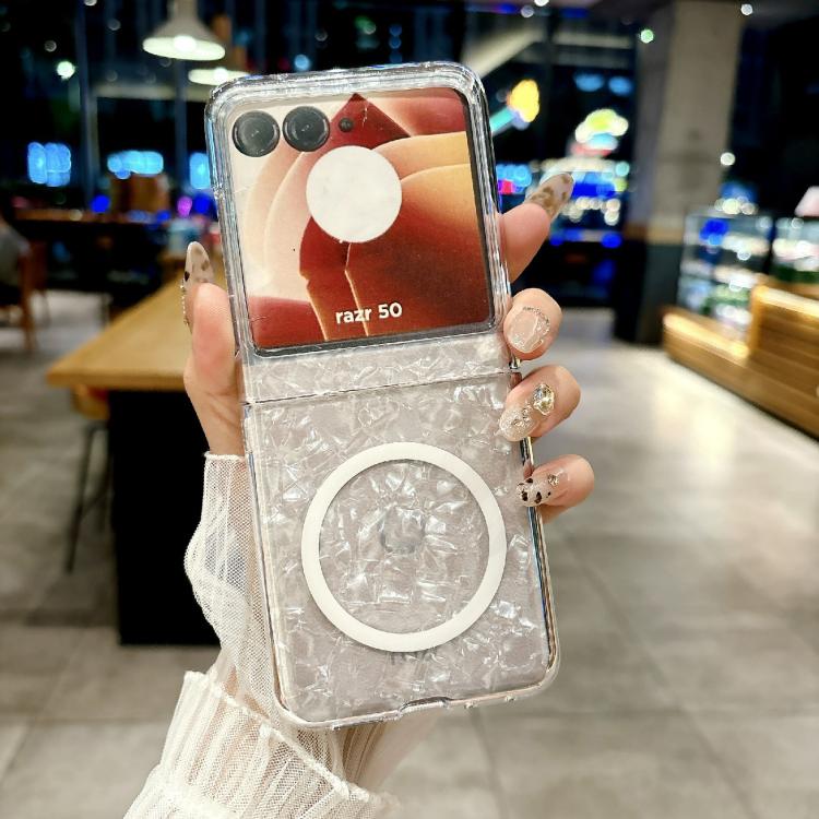 For Motorola Razr 50 Pearlescent Shell Texture MagSafe Phone Case