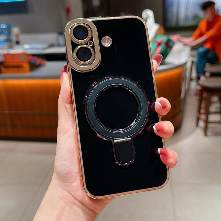 For iPhone 16 Plus Charm Eye Electroplating Metal Holder Phone Case
