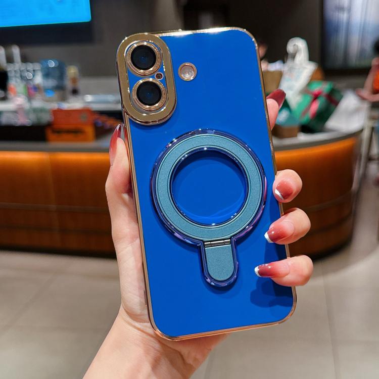 For iPhone 16 Charm Eye Electroplating Metal Holder Phone Case