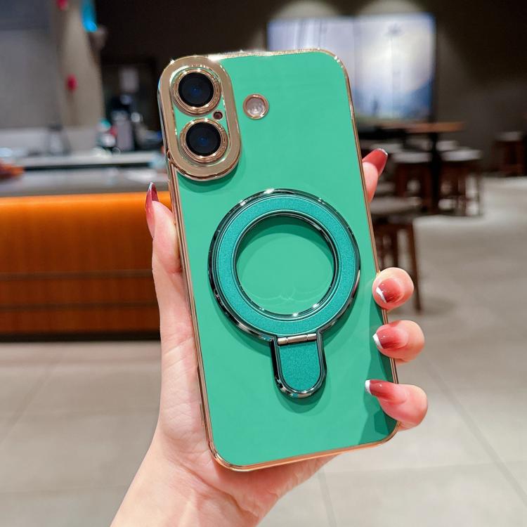 For iPhone 16 Charm Eye Electroplating Metal Holder Phone Case