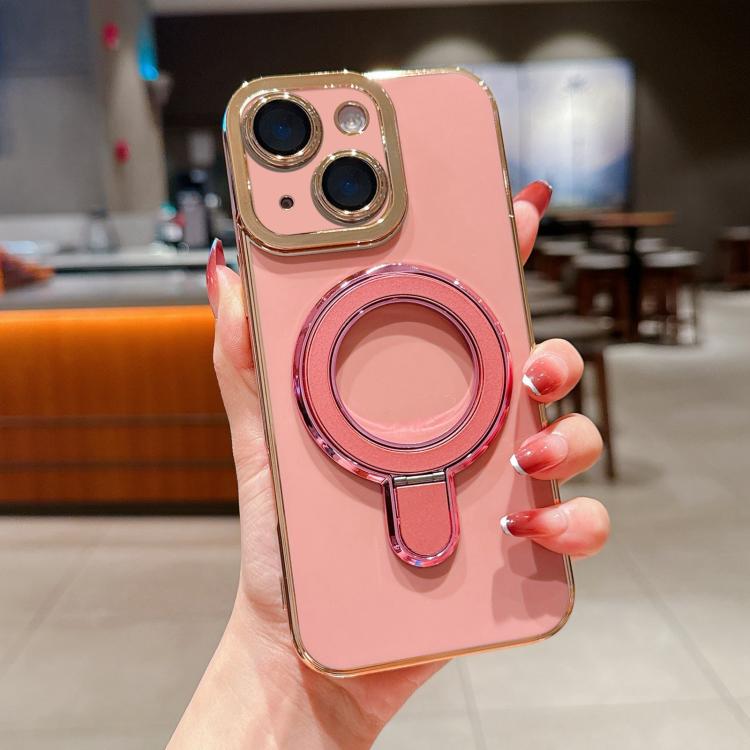 For iPhone 15 Plus Charm Eye Electroplating Metal Holder Phone Case