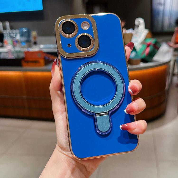 For iPhone 15 Plus Charm Eye Electroplating Metal Holder Phone Case
