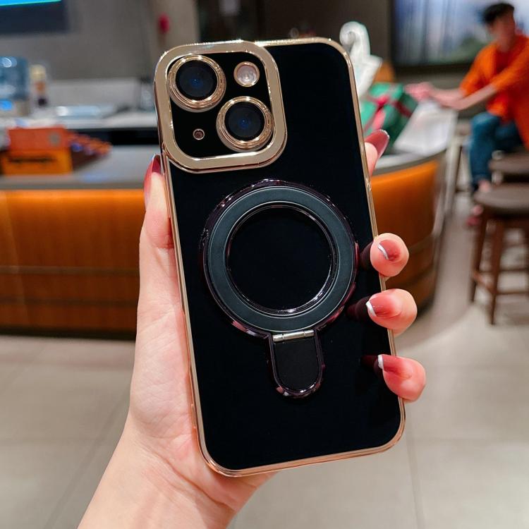 For iPhone 15 Charm Eye Electroplating Metal Holder Phone Case