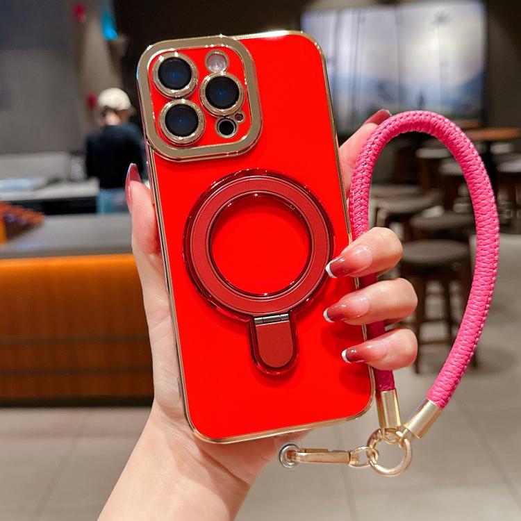 For iPhone 15 Pro Max Charm Eye Electroplating Metal Holder Phone Case with Lanyard