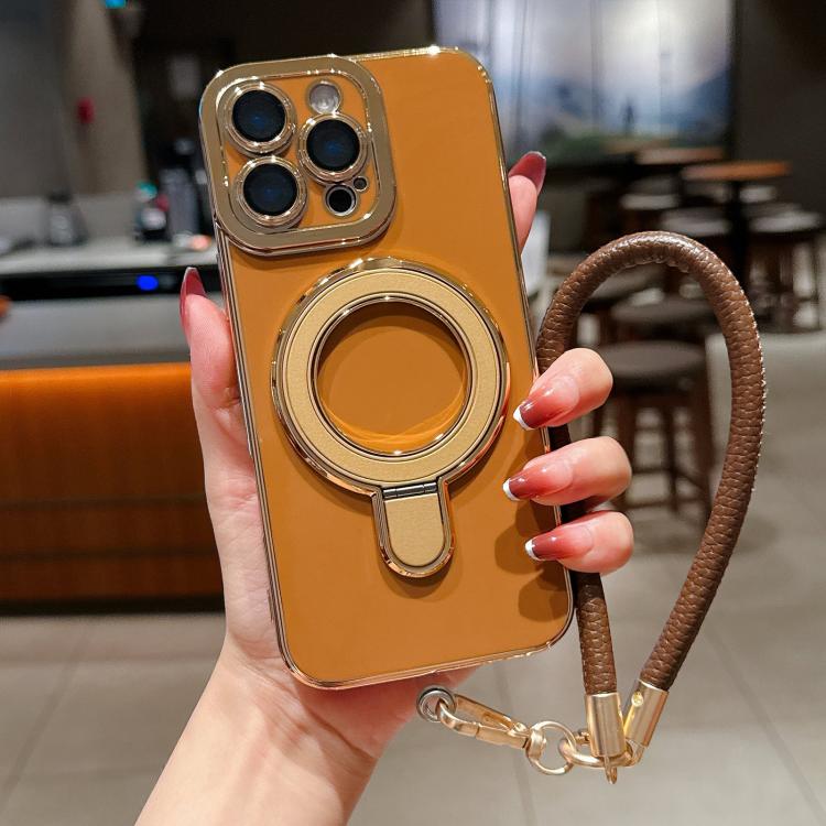For iPhone 13 Pro Max Charm Eye Electroplating Metal Holder Phone Case with Lanyard