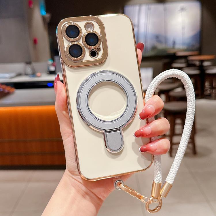 For iPhone 13 Pro Charm Eye Electroplating Metal Holder Phone Case with Lanyard
