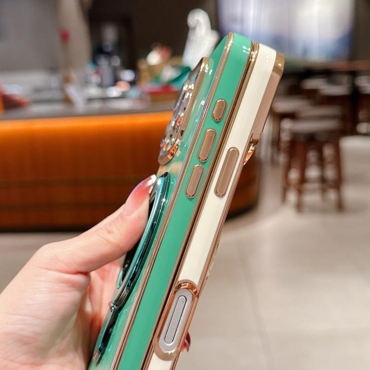 For iPhone 14 Pro Max Charm Eye Electroplating Metal Holder Phone Case with Lanyard
