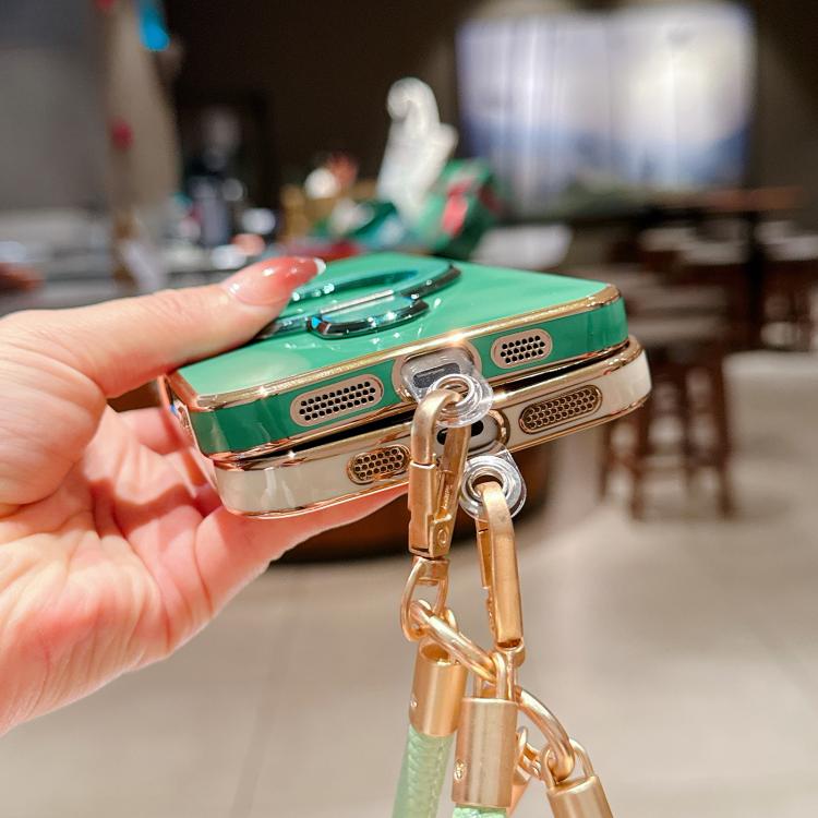For iPhone 15 Pro Max Charm Eye Electroplating Metal Holder Phone Case with Lanyard