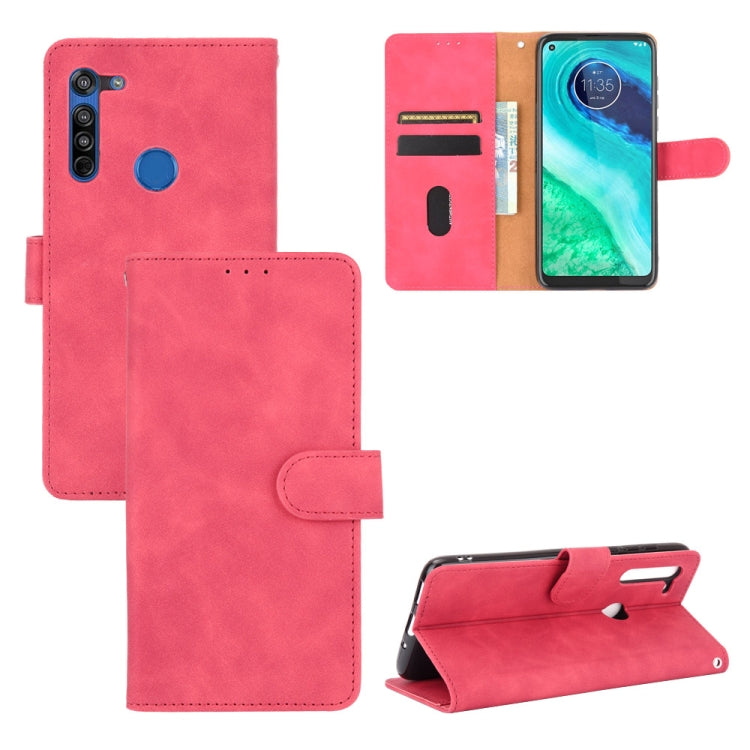For Motorola Moto G8 Solid Color Skin Feel Magnetic Buckle Horizontal Flip Calf Texture PU Leather Case with Holder & Card Slots & Wallet