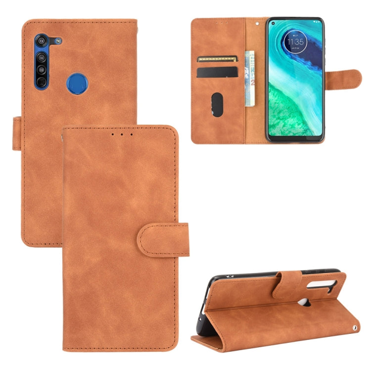 For Motorola Moto G8 Solid Color Skin Feel Magnetic Buckle Horizontal Flip Calf Texture PU Leather Case with Holder & Card Slots & Wallet