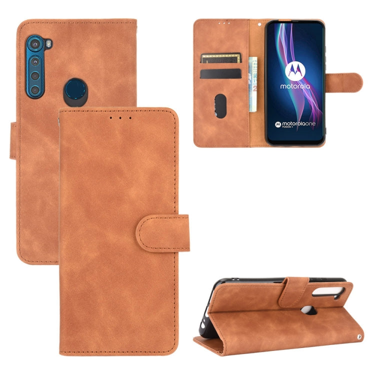 For Motorola Moto One Fusion Plus Solid Color Skin Feel Magnetic Buckle Horizontal Flip Calf Texture PU Leather Case with Holder & Card Slots & Wallet