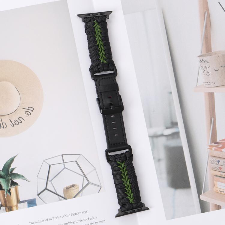 For Apple Watch 46mm / 49mm / 45mm / 44mm Double Leather Buckle Paracord Nylon Watch Band
