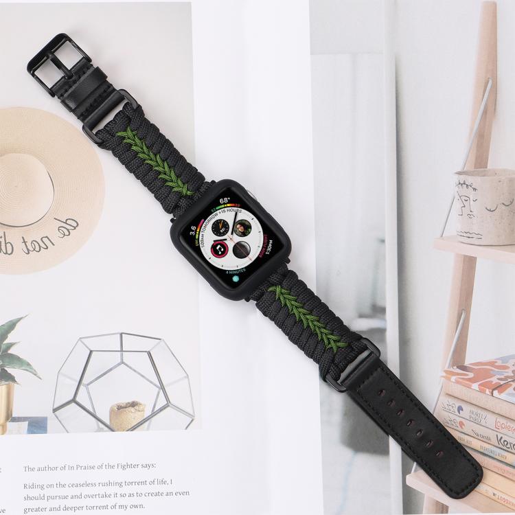 For Apple Watch 46mm / 49mm / 45mm / 44mm Double Leather Buckle Paracord Nylon Watch Band
