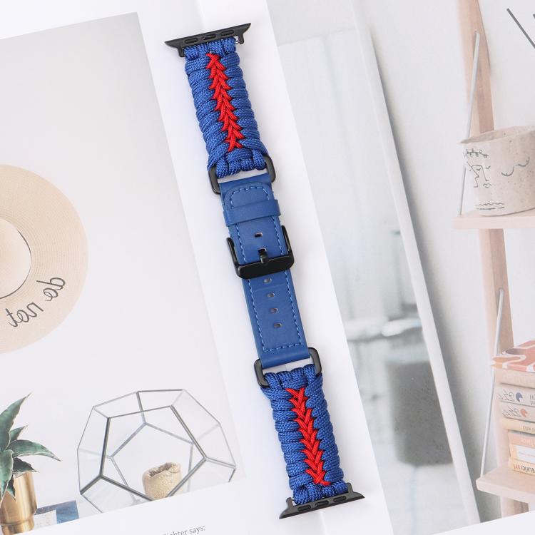 For Apple Watch 46mm / 49mm / 45mm / 44mm Double Leather Buckle Paracord Nylon Watch Band