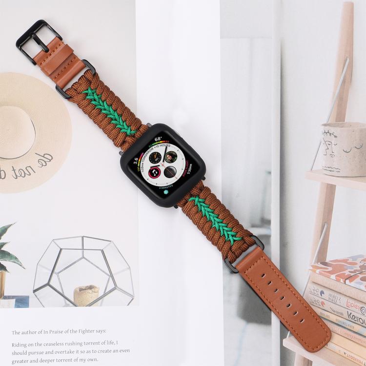 For Apple Watch 46mm / 49mm / 45mm / 44mm Double Leather Buckle Paracord Nylon Watch Band