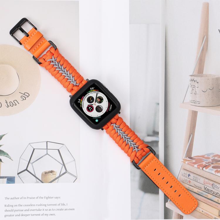 For Apple Watch 46mm / 49mm / 45mm / 44mm Double Leather Buckle Paracord Nylon Watch Band