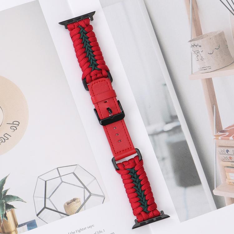 For Apple Watch 46mm / 49mm / 45mm / 44mm Double Leather Buckle Paracord Nylon Watch Band