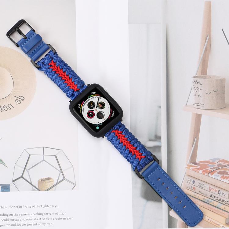 For Apple Watch 42mm / 41mm / 40mm / 38mm Double Leather Buckle Paracord Nylon Watch Band