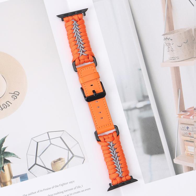 For Apple Watch 42mm / 41mm / 40mm / 38mm Double Leather Buckle Paracord Nylon Watch Band