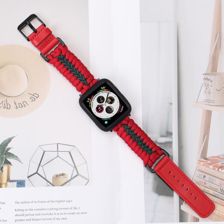 For Apple Watch 42mm / 41mm / 40mm / 38mm Double Leather Buckle Paracord Nylon Watch Band