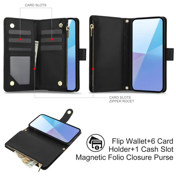 For Sony Xperia 10 VI YM016 Rhombic Zipper Card Wallet Leather Phone Case with Lanyard
