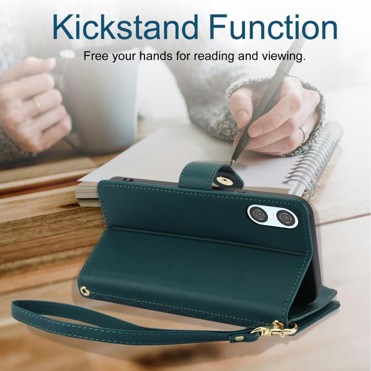 For Sony Xperia 10 VI YM016 Rhombic Zipper Card Wallet Leather Phone Case with Lanyard
