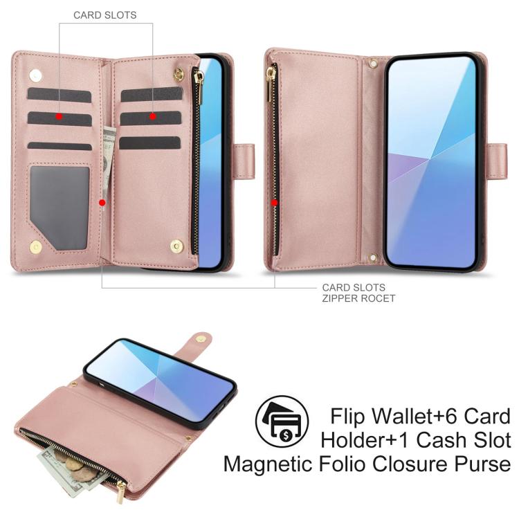 For Sony Xperia 10 VI YM016 Rhombic Zipper Card Wallet Leather Phone Case with Lanyard