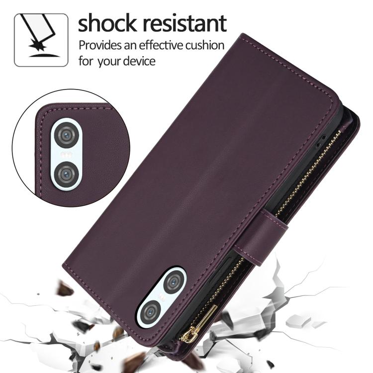 For Sony Xperia 10 VI YM016 Rhombic Zipper Card Wallet Leather Phone Case with Lanyard