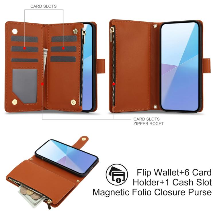 For Sony Xperia 10 VI YM016 Rhombic Zipper Card Wallet Leather Phone Case with Lanyard