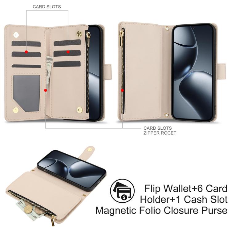 For Xiaomi 14T 5G YM016 Rhombic Zipper Card Wallet Leather Phone Case with Lanyard