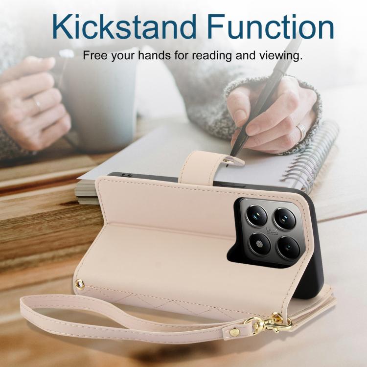 For Xiaomi 14T 5G YM016 Rhombic Zipper Card Wallet Leather Phone Case with Lanyard