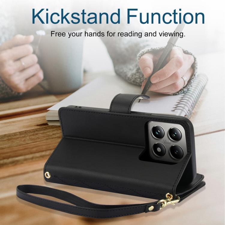 For Xiaomi 14T 5G YM016 Rhombic Zipper Card Wallet Leather Phone Case with Lanyard