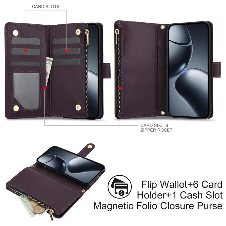 For Xiaomi 14T 5G YM016 Rhombic Zipper Card Wallet Leather Phone Case with Lanyard