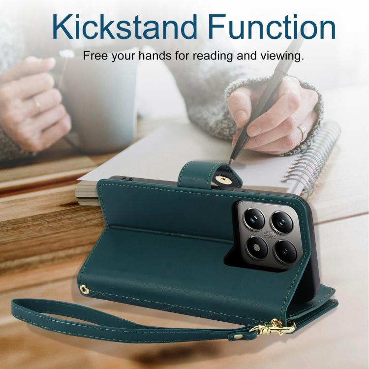 For Xiaomi 14T Pro 5G YM016 Rhombic Zipper Card Wallet Leather Phone Case with Lanyard