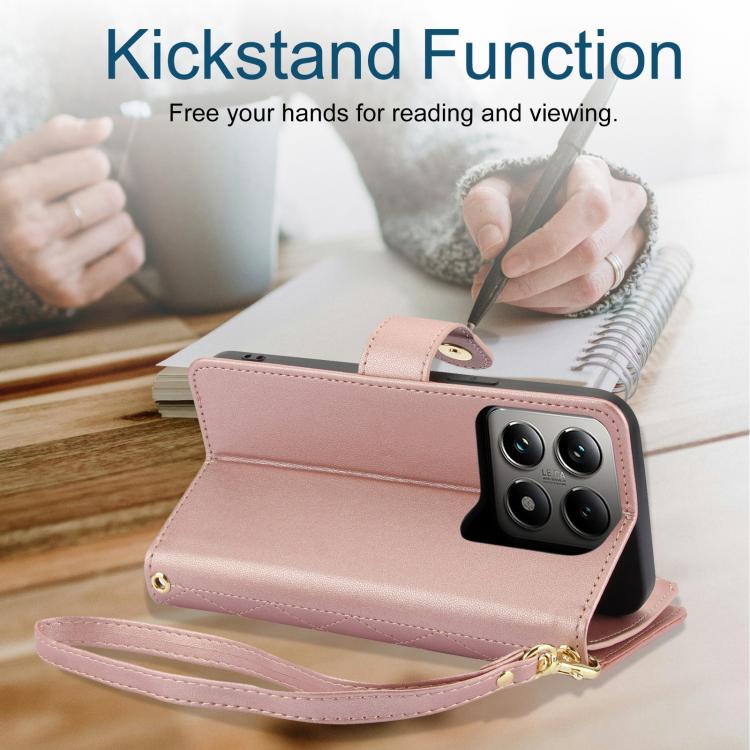 For Xiaomi 14T Pro 5G YM016 Rhombic Zipper Card Wallet Leather Phone Case with Lanyard