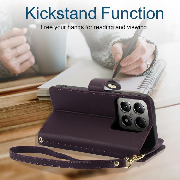 For Xiaomi 14T Pro 5G YM016 Rhombic Zipper Card Wallet Leather Phone Case with Lanyard