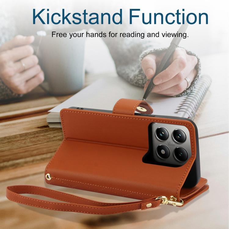 For Xiaomi 14T Pro 5G YM016 Rhombic Zipper Card Wallet Leather Phone Case with Lanyard