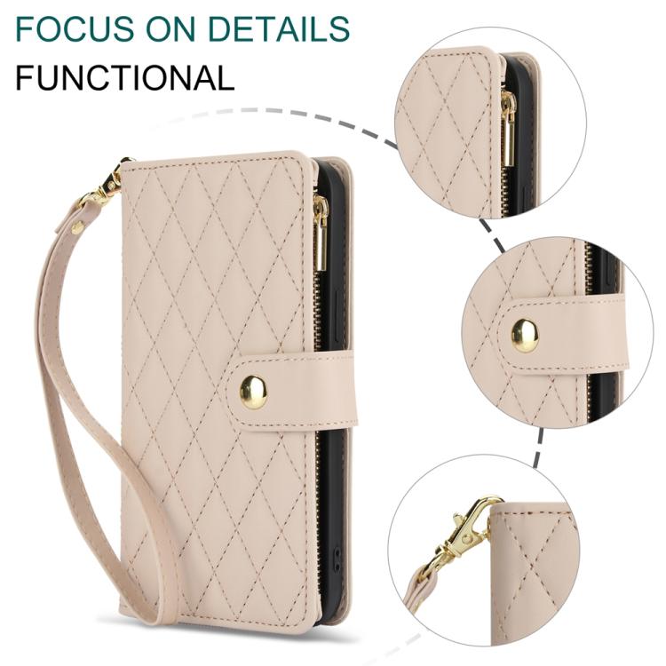 For Xiaomi 15 Ultra YM016 Rhombic Zipper Card Wallet Leather Phone Case with Lanyard
