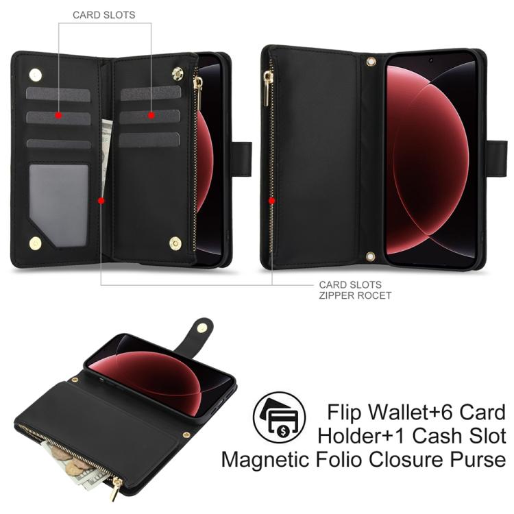 For Xiaomi 15 Ultra YM016 Rhombic Zipper Card Wallet Leather Phone Case with Lanyard